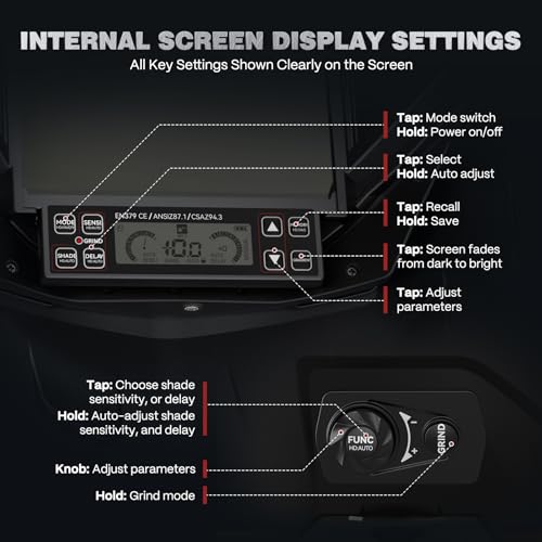 ARCCAPTAIN Intelligent Auto-Shade Welding Helmet, 180° Panoramic Auto-Darkening Hood with Internal Display, True Color 1/1/1/1, Memory & Gradient, Built-in LED Light for TIG/MIG/Stick/Cut/Grind - Image 4
