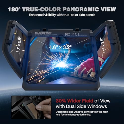 ARCCAPTAIN Intelligent Auto-Shade Welding Helmet, 180° Panoramic Auto-Darkening Hood with Internal Display, True Color 1/1/1/1, Memory & Gradient, Built-in LED Light for TIG/MIG/Stick/Cut/Grind - Image 3