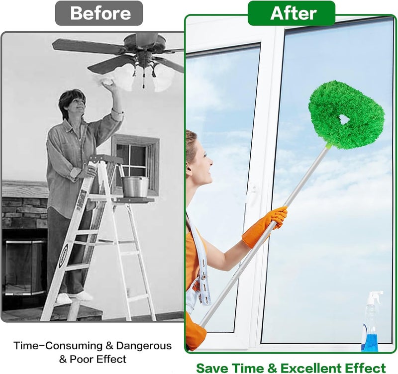 Heonay Ceiling Fan Cleaner Duster Reusable Microfiber Ceiling Fan Blade Cleaner Removable Duster with Extension Pole Adjusts 13 to 49.7 Inch for Cleaning Walls Bookshelves Furniture Door Window Top (Green) - Image 4