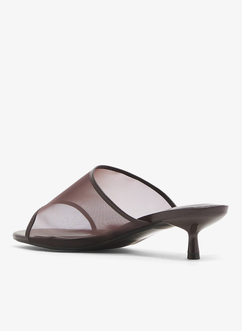 GLAMOROUS Wide Fit Espresso Brown Mesh Kitten Heel Sandals - Image 3