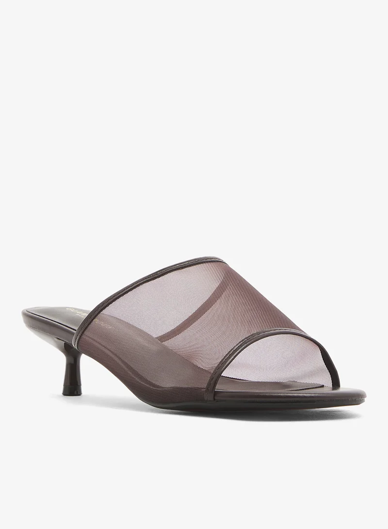 GLAMOROUS Wide Fit Espresso Brown Mesh Kitten Heel Sandals