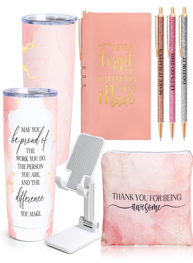 Suhctuptx Employee Appreciation Gifts, Appreciation Gifts for Coworkers, 8 Pcs Christmas Gift for Employees Coworkers Teacher Staff Principal Nurse, Cool Thank You Gifts Baskets w/ Tumbler Notebook (Pink) - Image 1