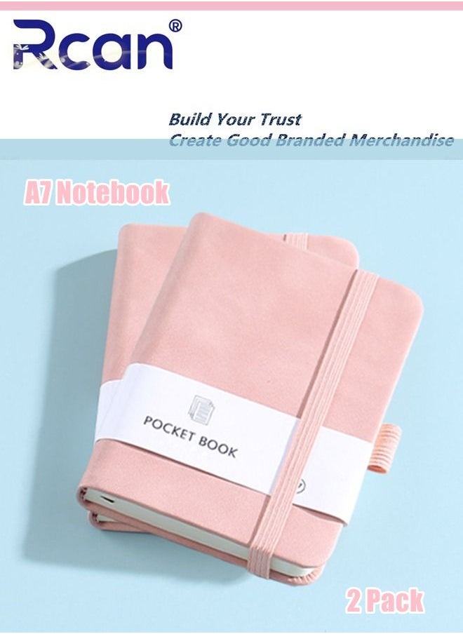 Rcan - 2 Pcs A7 Notebooks Pu Leather Hard Cover Elastic Band Mini Portable Thickened Notepad Memo Travel Diary Pocket Horizontal Line Small Book Suitable for Business Office School Students Family Writing - Image 1