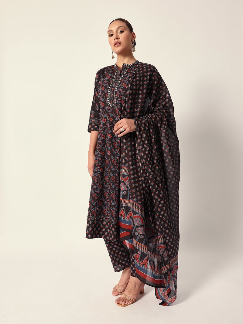 ISHIN Women's Black Cotton Textured Tunic Full Palazzo Regular Fit Kurta Set  - Image 5
