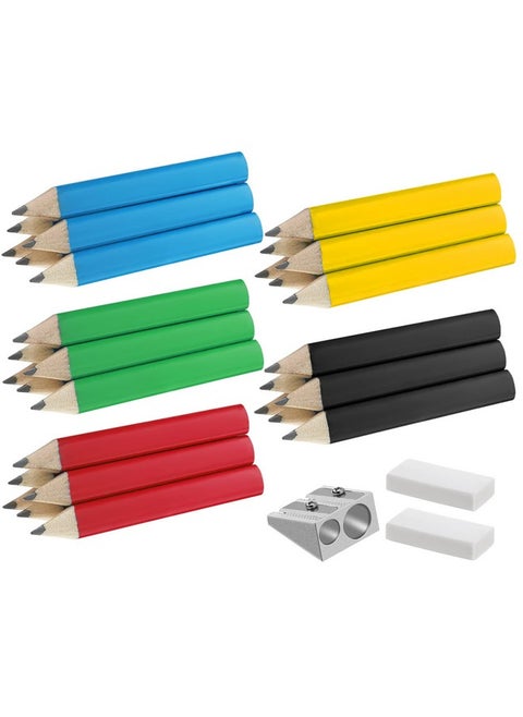 30 Pieces Short Triangular Fat Pencils Bulk Back To School Wooden Triangular Jumbo Pencils For Preschoolers, Kids, Toddlers & Beginners With Pencil Sharpener And 2 Erasers(Vivid Colors)