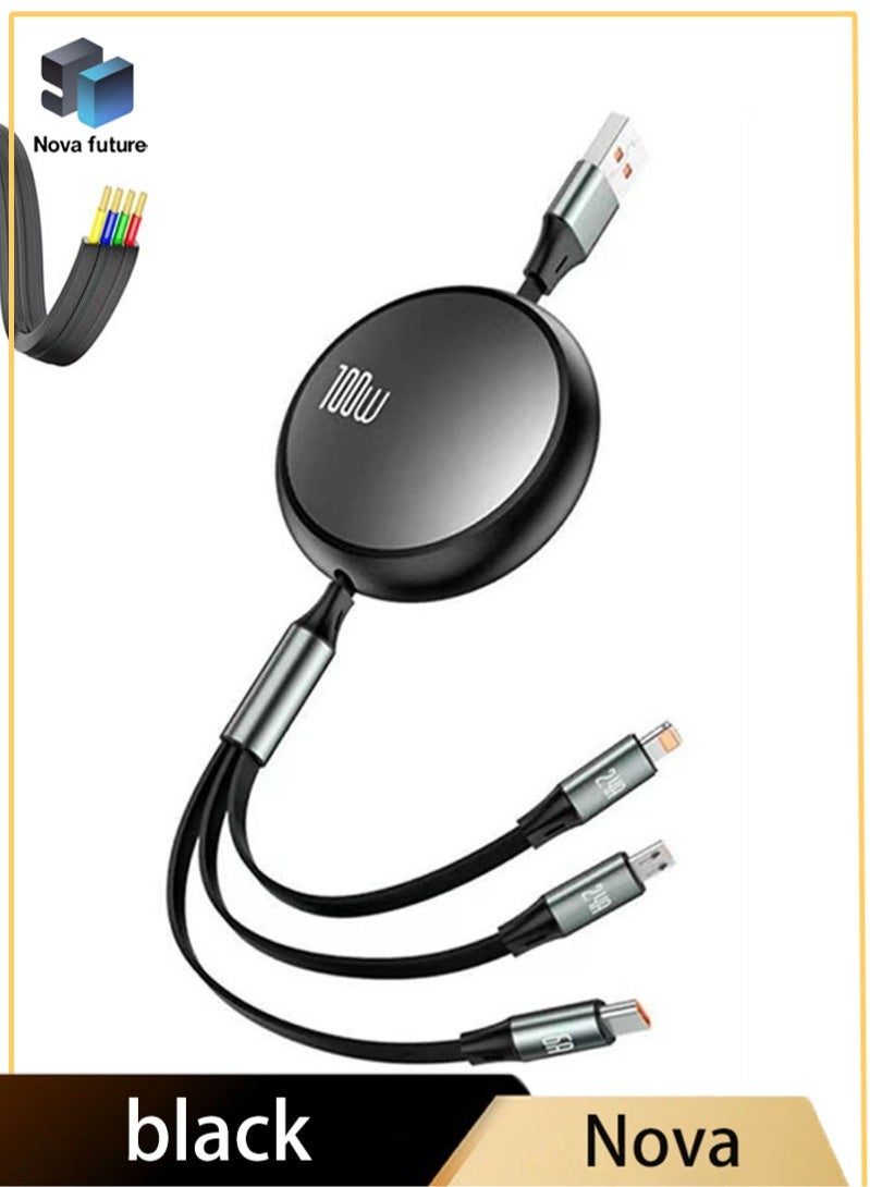 Nova future 100W Multi Charging Cable 6A, Retractable Multi Charging Cord 3 in 1 Fast Charger Cord, Multi Charger Adapter with Lightning/Type C/Micro USB Ports for Cell Phones/iPhone/PS/Tablets and More - Image 1