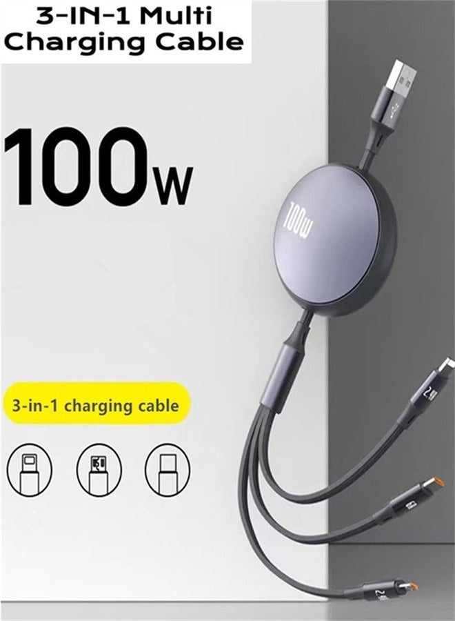 Nova future 100W Multi Charging Cable 6A, Retractable Multi Charging Cord 3 in 1 Fast Charger Cord, Multi Charger Adapter with Lightning/Type C/Micro USB Ports for Cell Phones/iPhone/PS/Tablets and More - Image 2