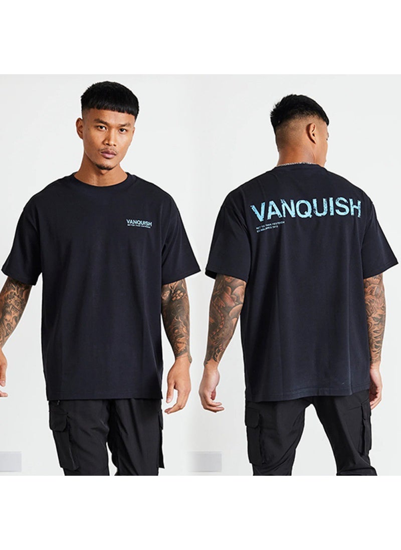 Generic - Vq Sports Fitness Style Loose Short-Sleeved T-Shirt Mens Running Casual European and American Cotton Iron Exercise Clothing Dropshipping black - Image 1
