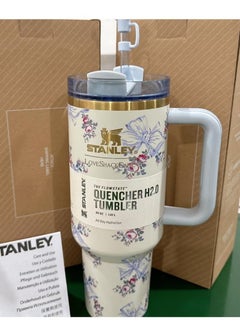 Quencher H2.0 FlowState Stainless Steel Vacuum Insulated Tumbler with Lid and Straw for Water, Iced Tea or Coffee, Smoothie and More, 40 oz, Blue bow