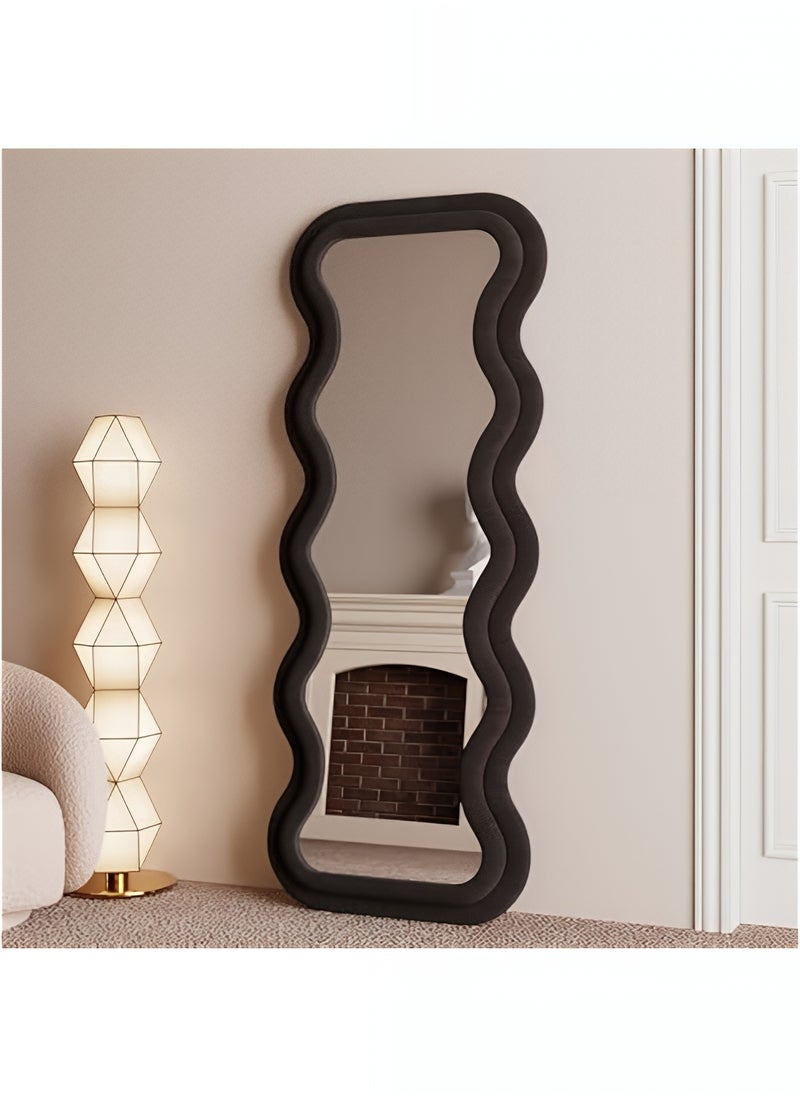 Taimi Full Length Mirror with Velvet Frame, Irregular Wavy Floor Mirror for Bedroom, Living Room, Dressing Room, Black - 170x70cm  - Image 3