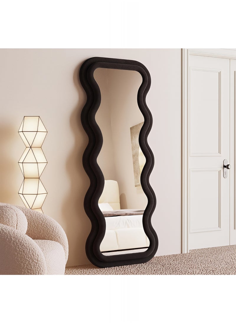 Taimi Full Length Mirror with Velvet Frame, Irregular Wavy Floor Mirror for Bedroom, Living Room, Dressing Room, Black - 170x70cm  - Image 2