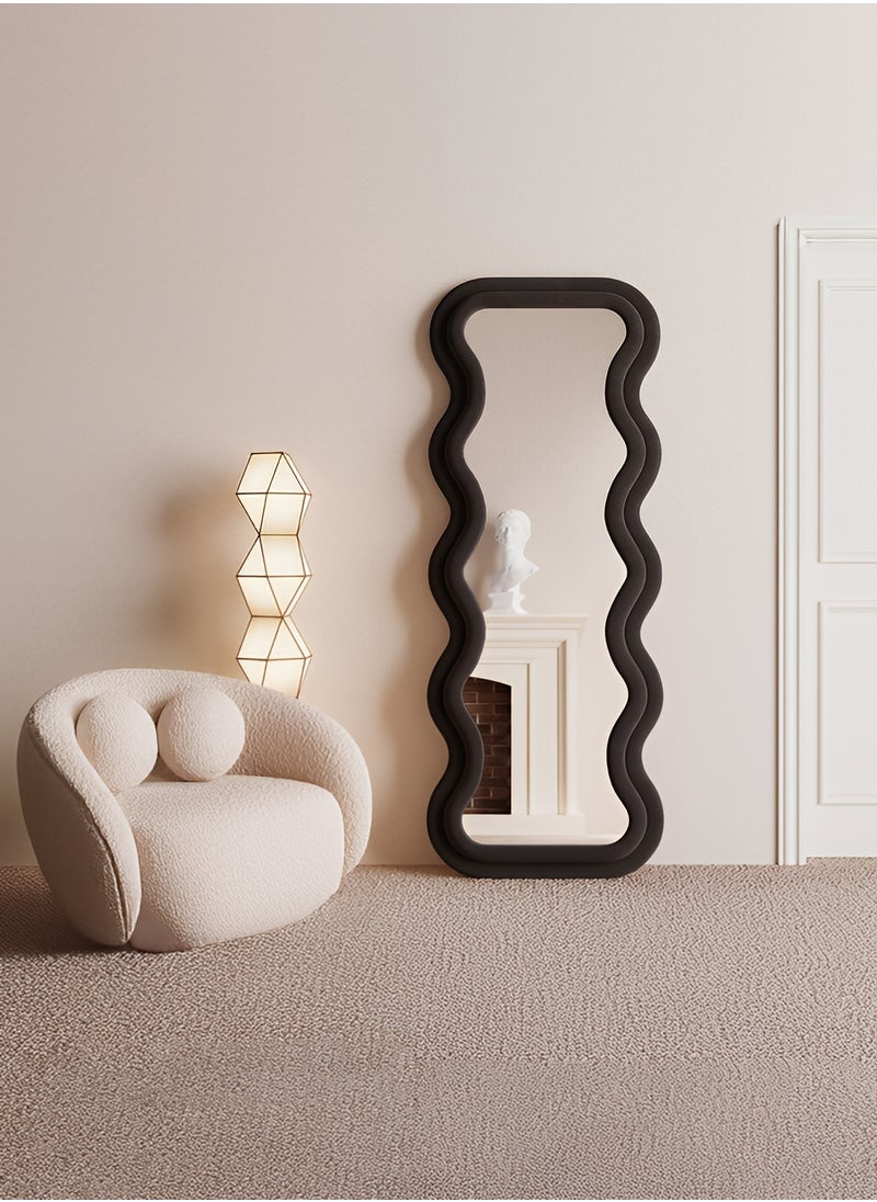 Taimi Full Length Mirror with Velvet Frame, Irregular Wavy Floor Mirror for Bedroom, Living Room, Dressing Room, Black - 170x70cm  - Image 4