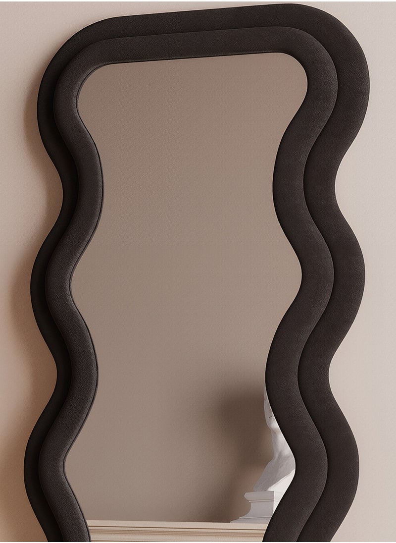 Taimi Full Length Mirror with Velvet Frame, Irregular Wavy Floor Mirror for Bedroom, Living Room, Dressing Room, Black - 170x70cm  - Image 5