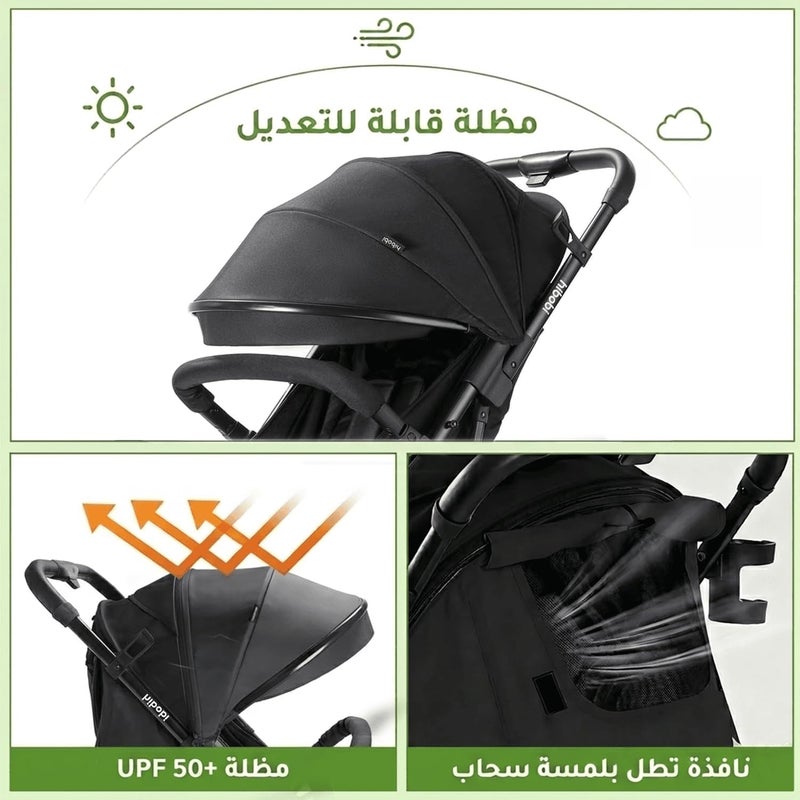 hibobi Premium Lightweight Baby Stroller,One-Hand Fold, UPF50+ Extendable Canopy, All-Terrain Smooth Ride, Safe & Comfortable for Newborns - Image 2