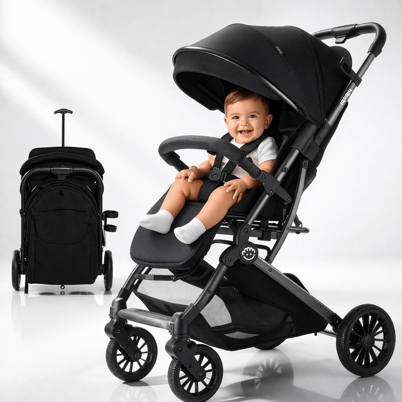 hibobi Premium Lightweight Baby Stroller,One-Hand Fold, UPF50+ Extendable Canopy, All-Terrain Smooth Ride, Safe & Comfortable for Newborns - Image 1