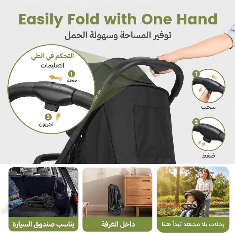 hibobi Premium Lightweight Baby Stroller,One-Hand Fold, UPF50+ Extendable Canopy, All-Terrain Smooth Ride, Safe & Comfortable for Newborns - Image 3