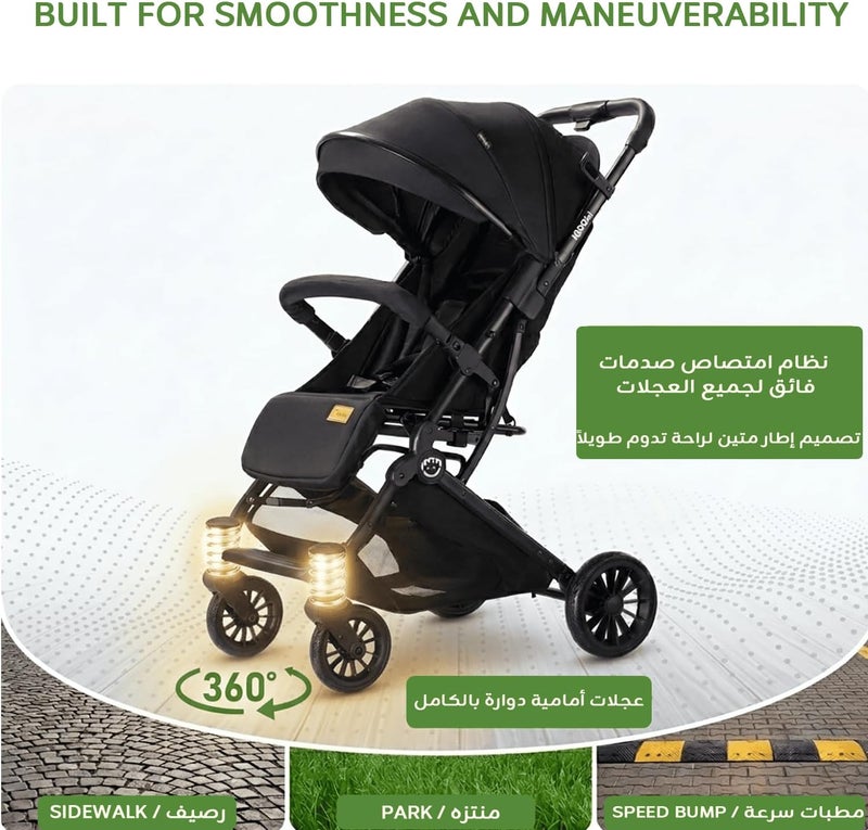 hibobi Premium Lightweight Baby Stroller,One-Hand Fold, UPF50+ Extendable Canopy, All-Terrain Smooth Ride, Safe & Comfortable for Newborns - Image 4