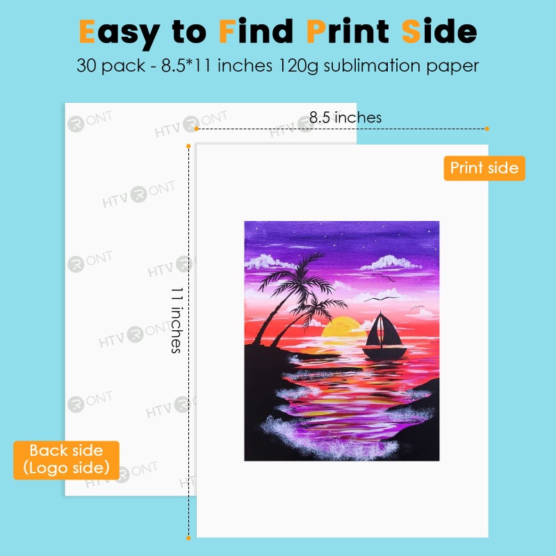 HTVRONT Sublimation Paper 8.5 x 11 inches - 30 Sheets Sublimation Transfer Paper Compatible with Inkjet Printer, Easy to Transfer 120 gsm Sublimination Paper for tumblers, T-shirts, Mugs - Image 3