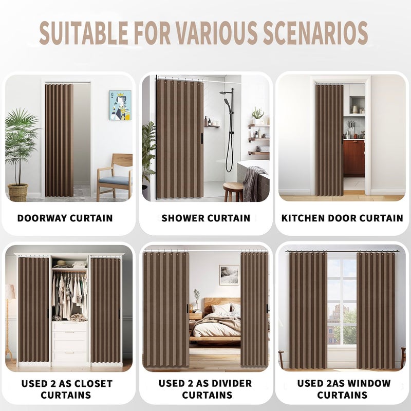 Vatge Door Curtains for Doorways - Brown Curtains for Closets Doors Privacy Room Divider for Room Separation,1 Panel with Tieback, W39 x L78, Brown - Image 5