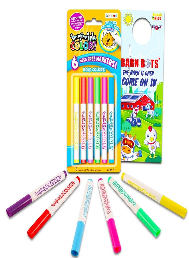 Crenstone Imagine Ink Markers Only Bundle - 6 Pc Non-Permanent Clear Markers Refill Set for Imagine Ink Coloring Books for Kids Plus Door Hanger - Image 1