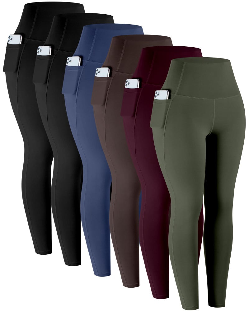 LZYVOO Leggings with Pockets for Women, 6 Packs Soft High Waisted Tummy Control Workout Yoga Pants(2BlackNavyBrownGreenCassis-2XL) - Image 1