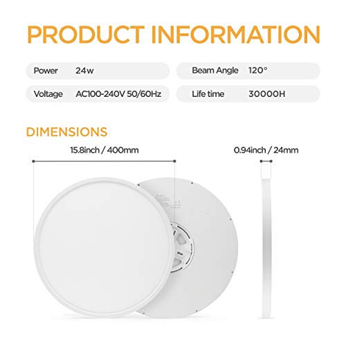 TALOYA LED Ceiling Light Living Room White, 15.8 Inch Thin Flat Modern Flush Mount Lighting Fixture for Bedroom,5 Color Temperatures in 1, 24w Round 0.94 Inch Thickness - Image 5