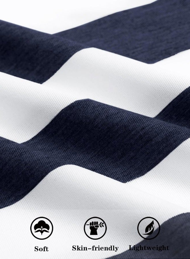 Runcati Mens Short Sleeve T-Shirts Striped Casual Crewneck Basic Shirt Color Block Stretch Summer Beach Tees, Navy Blue, L - Image 5