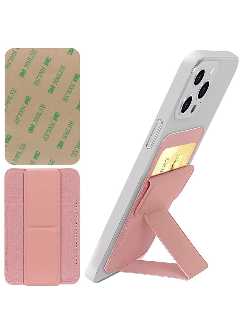 Captaintech Card Holder with Stand for Back of Phone, Universal Self-adhesive PU Leather Credit Cards Holder Wallet for Cell Phone Smart Phone Pink - Image 1