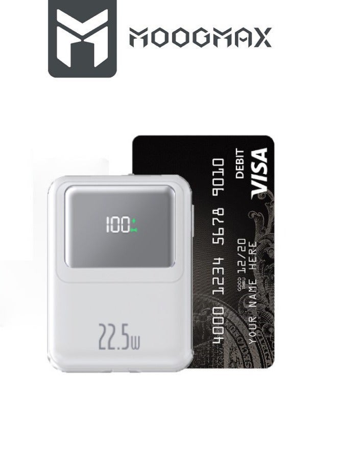 MOOGMAX 10000mAh Wireless Power Bank 22.5W and 15W Wireless Charging, Ultra-Small ATM Card Size Portable Charger, with a Digital Display Power Bank Fast Charging Type-C Port and Built-in (Lightning Cable & Type-C Cable) White  - Image 1