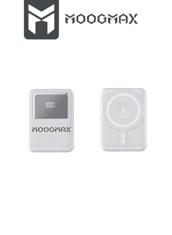 MOOGMAX 10000mAh Wireless Power Bank 22.5W and 15W Wireless Charging, Ultra-Small ATM Card Size Portable Charger, with a Digital Display Power Bank Fast Charging Type-C Port and Built-in (Lightning Cable & Type-C Cable) White  - Image 2