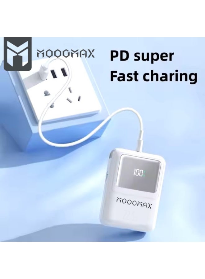 MOOGMAX 10000mAh Wireless Power Bank 22.5W and 15W Wireless Charging, Ultra-Small ATM Card Size Portable Charger, with a Digital Display Power Bank Fast Charging Type-C Port and Built-in (Lightning Cable & Type-C Cable) White  - Image 4