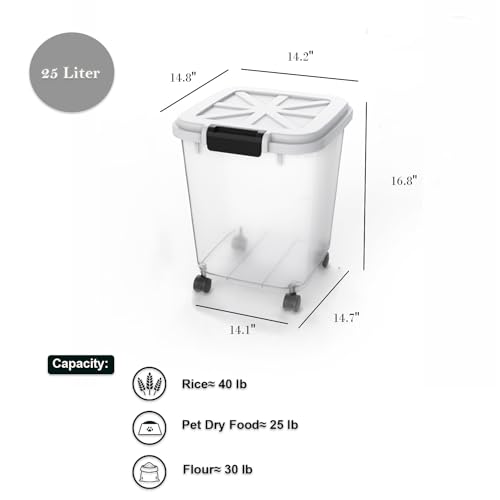 HANAMYA 40 LB Rice Storage Container with Measuring Cup, BPA free, For Rice | Grain | Pet Food | Flour, 2 count, Clear & Black - Image 3
