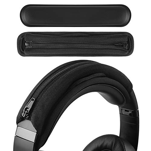 Geekria Hook and Loop Headband Cover + Pad Set, Protector with Zipper Closure Compatible with Medium Sized Headphones, Easy DIY Installation (Protein Leather/Black) - Image 1