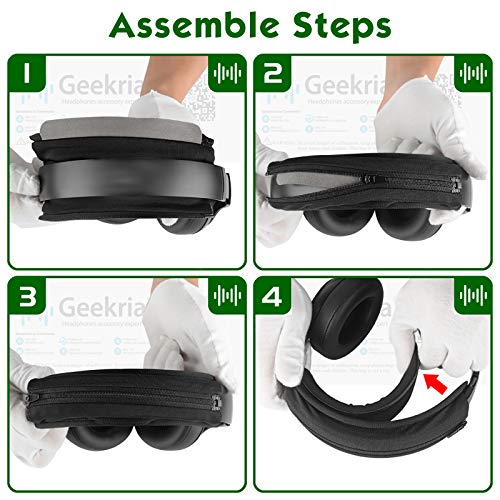 Geekria Hook and Loop Headband Cover + Pad Set, Protector with Zipper Closure Compatible with Medium Sized Headphones, Easy DIY Installation (Protein Leather/Black) - Image 4