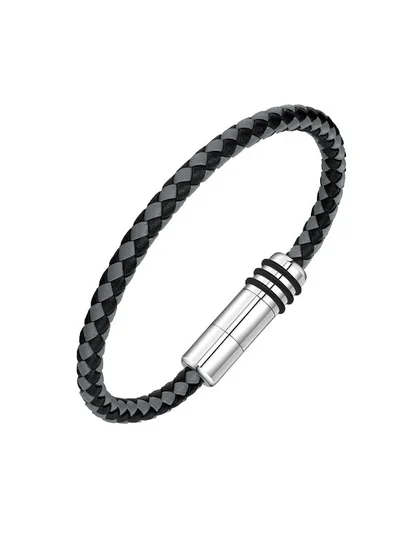 POLICE Gear Black and Grey Leather With Stainless Steel Motif Gents BraceletPEAGB2211545