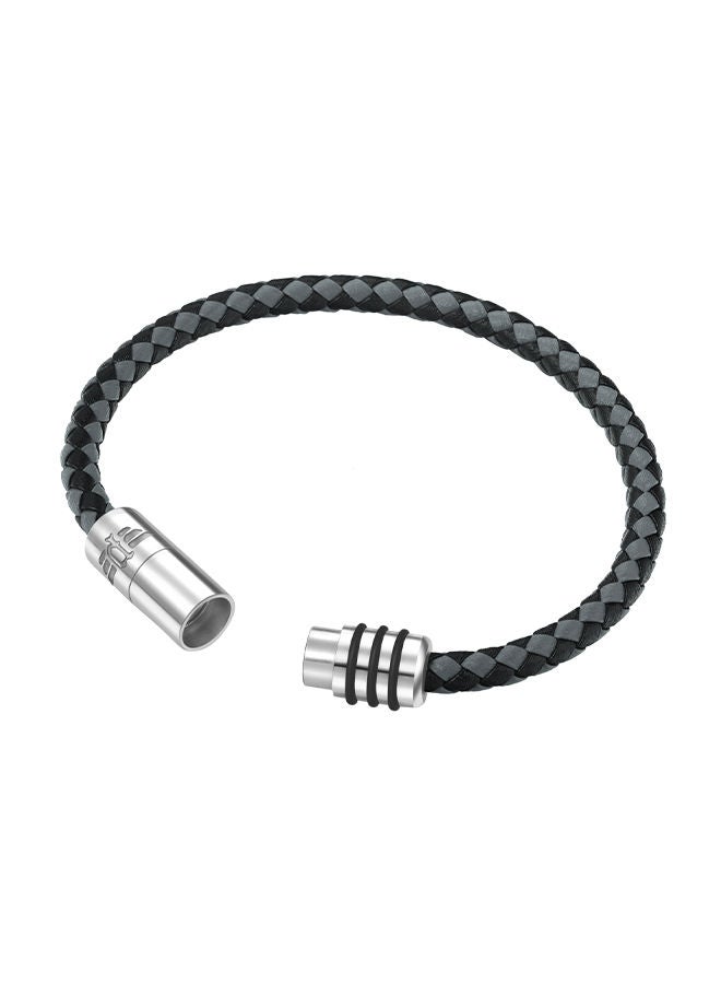 POLICE Gear Black and Grey Leather With Stainless Steel Motif Gents BraceletPEAGB2211545  - Image 3
