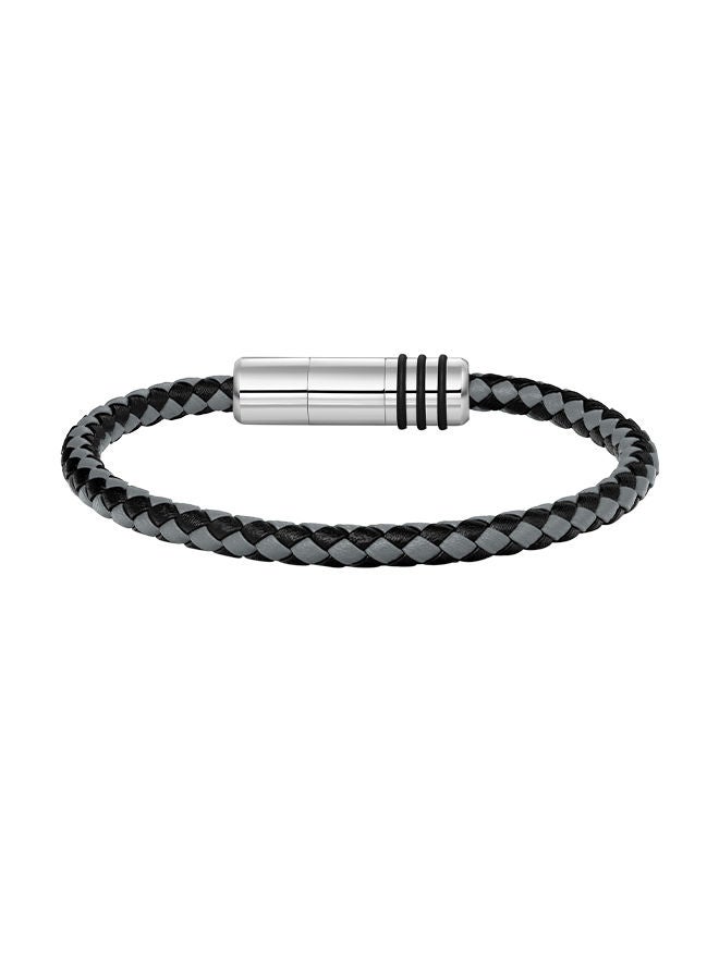POLICE Gear Black and Grey Leather With Stainless Steel Motif Gents BraceletPEAGB2211545  - Image 2