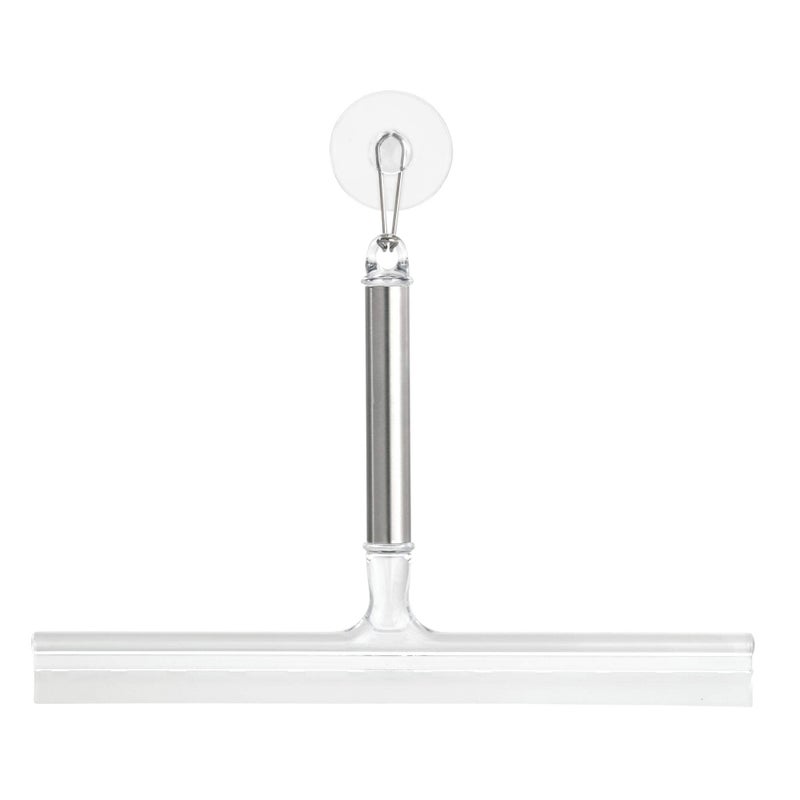 iDesign Forma Brushed Stainless Steel Squeegee with Suction Storage Hook  12 x 8