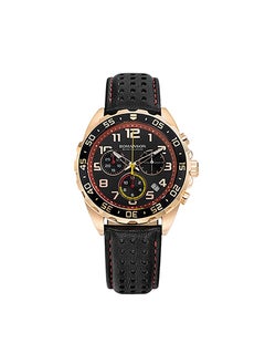 ROMANSON Romanson Black Dial Analog Leather Strap Chronograph AL0002HMBRAC6W 