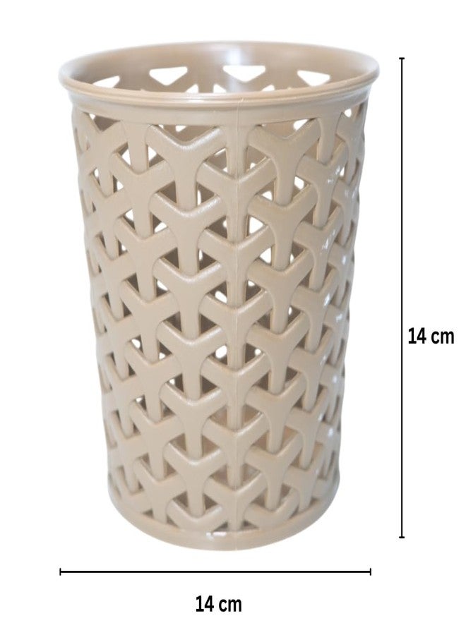 MORVI Linea Big Round Plastic Multipurpose Organizer For Kitchen, Bathroom, Salon, Office|Stationery,Cutlery,Pen,Makeup Brushes Holder|Hanging Toothbrush Stand |Pack Of 3 | COFFEE CAMEL BROWN - Image 3