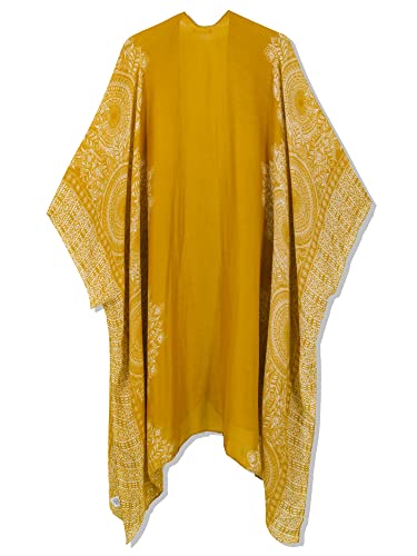 Moss Rose Women's Beach Cover up Swimsuit Kimono with Bohemian Floral Print, Loose Casual Resort Wear Mustard - Image 3