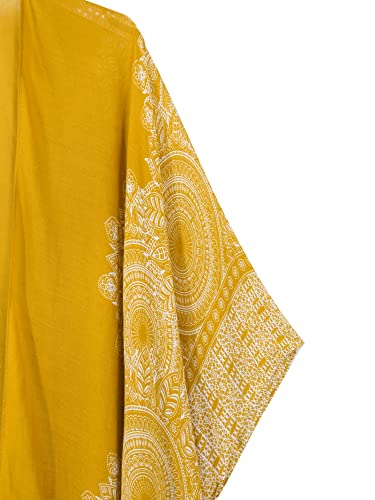Moss Rose Women's Beach Cover up Swimsuit Kimono with Bohemian Floral Print, Loose Casual Resort Wear Mustard - Image 4