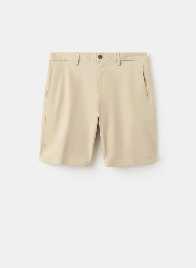 Mango Man 08-BEIGE Slim-Fit Chino Cotton Bermuda Shorts for Men | Best Price UAE