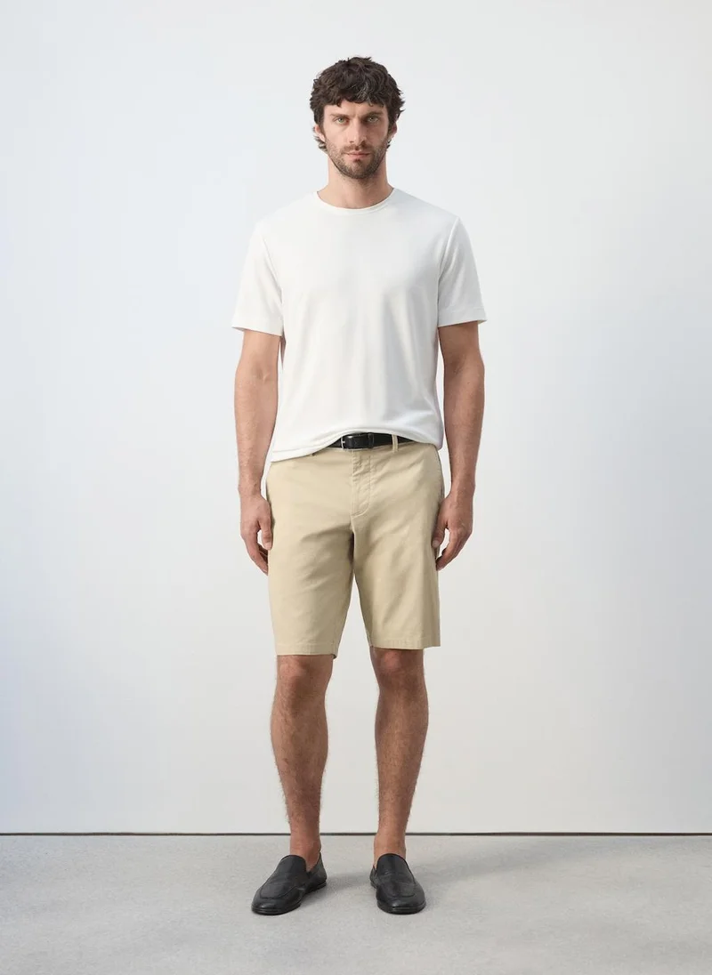 Mango Man 08-BEIGE Slim-Fit Chino Cotton Bermuda Shorts for Men | Best Price UAE