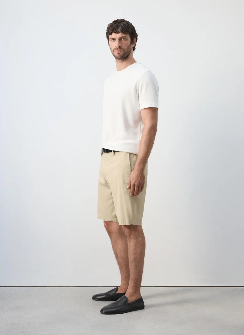Mango Man 08-BEIGE Slim-Fit Chino Cotton Bermuda Shorts for Men | Best Price UAE