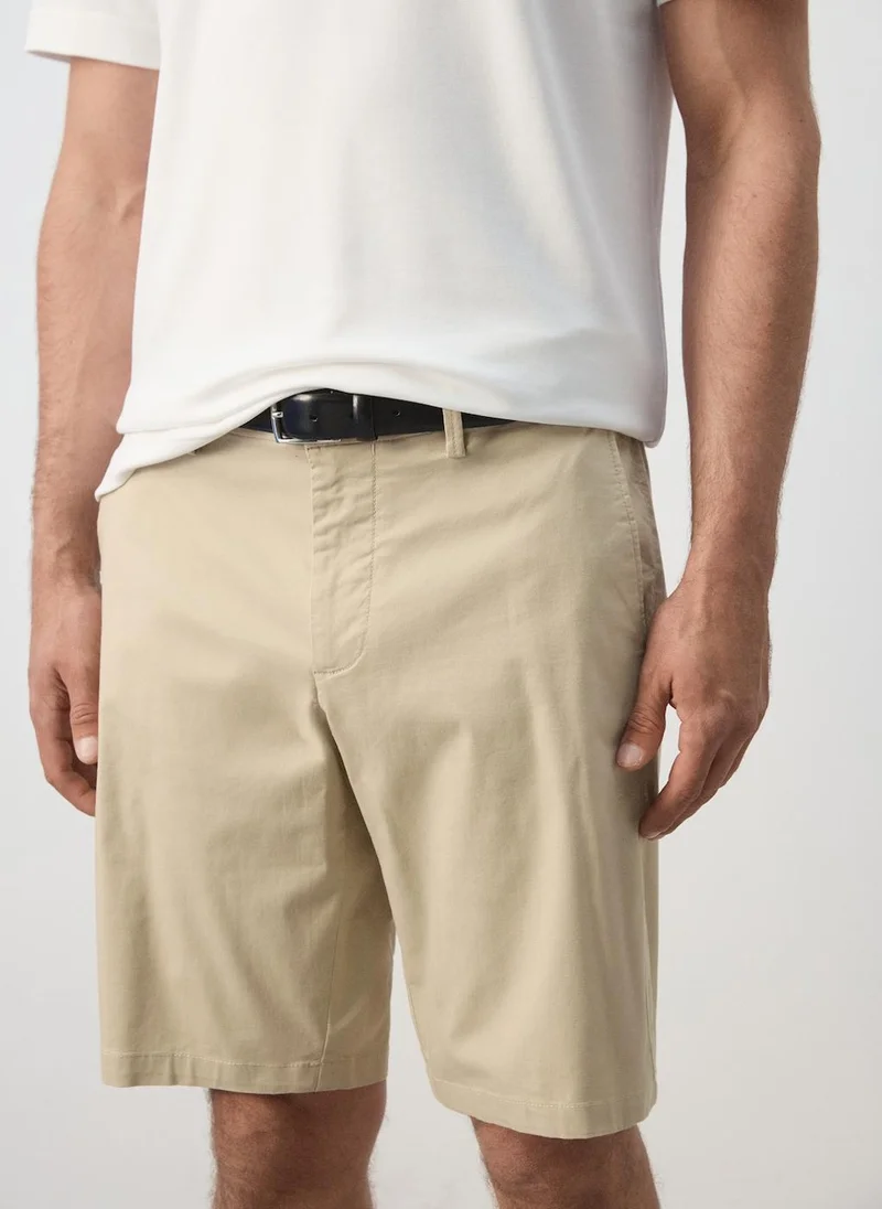 Mango Man 08-BEIGE Slim-Fit Chino Cotton Bermuda Shorts for Men | Best Price UAE