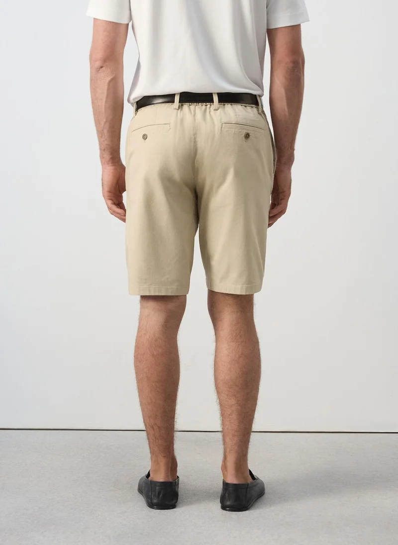 Mango Man 08-BEIGE Slim-Fit Chino Cotton Bermuda Shorts for Men | Best Price UAE