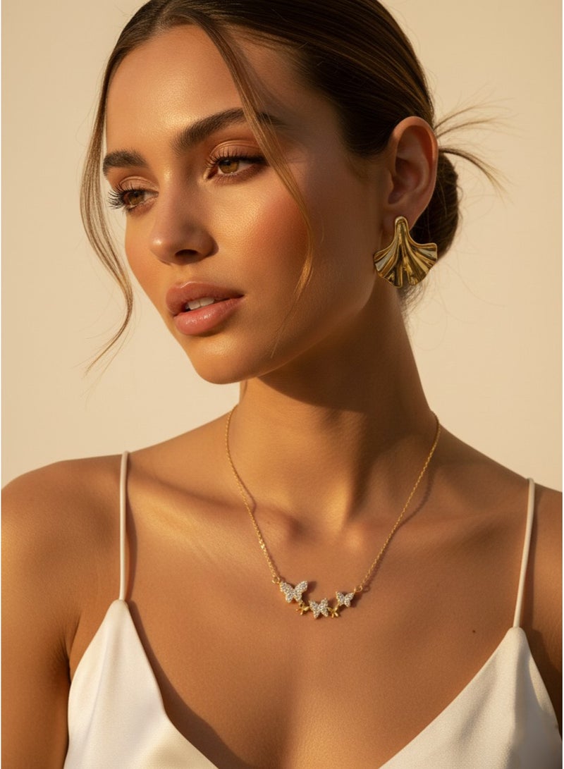Julia Store 18K Gold Plated Stainless Steel Aesthetic Exquisite Luxury Romantic Elegant Dainty Gold Cute Trendy Minimalist Charm Elegant CZ Butterfly Pendant Necklace For Women Girl Jewelry Gift - Image 3