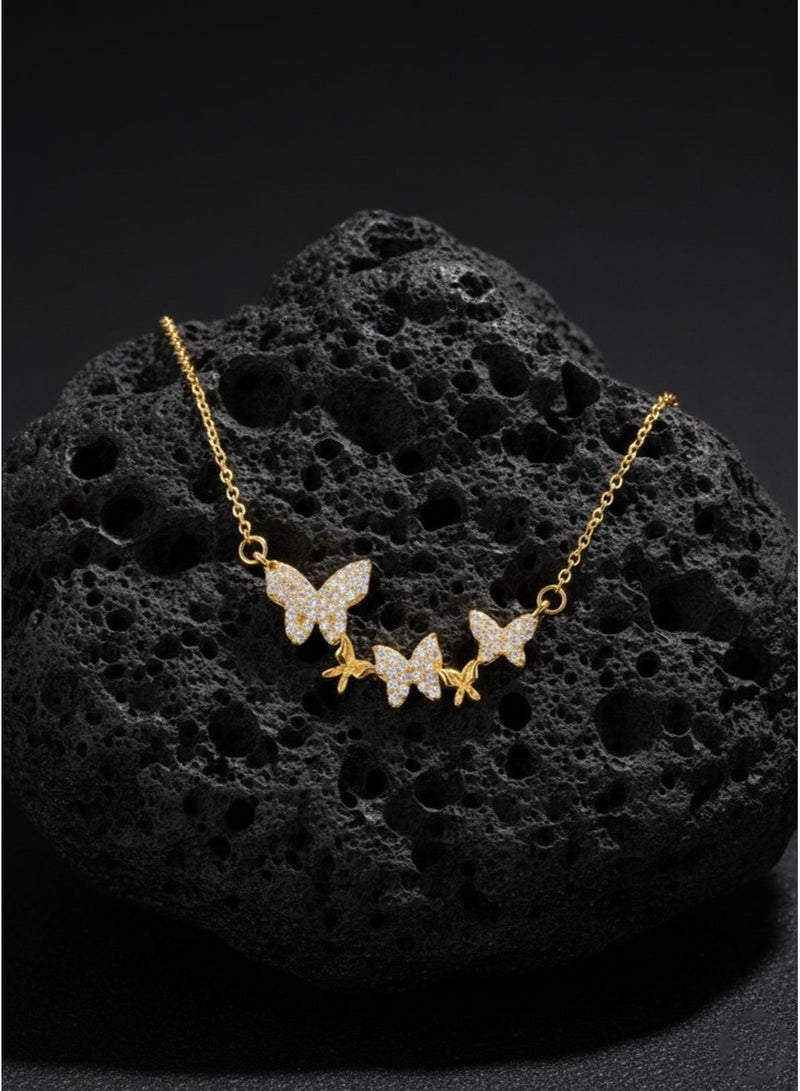 Julia Store 18K Gold Plated Stainless Steel Aesthetic Exquisite Luxury Romantic Elegant Dainty Gold Cute Trendy Minimalist Charm Elegant CZ Butterfly Pendant Necklace For Women Girl Jewelry Gift - Image 2