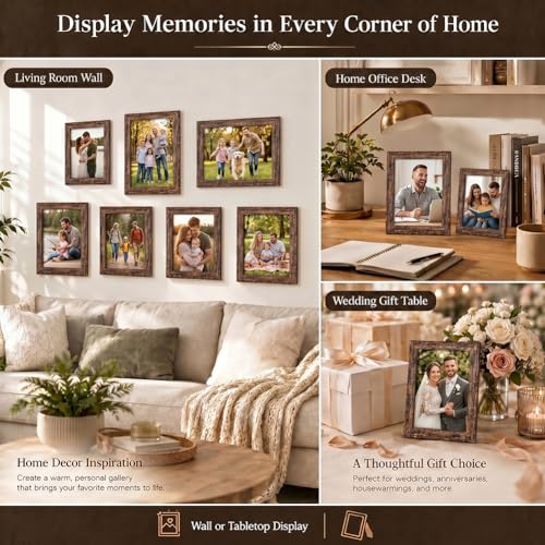 PETAFLOP 5x7 Picture Frame Set of 7 Rustic Frames Display 5 by 7 Inch Photo for Wall or Tabletop - Image 3